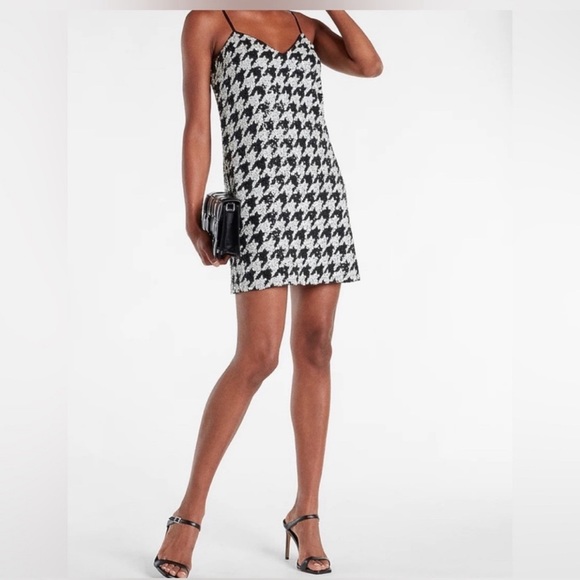 Express Dresses & Skirts - Express Houndstooth Sequin V-Neck Mini Slip Dress